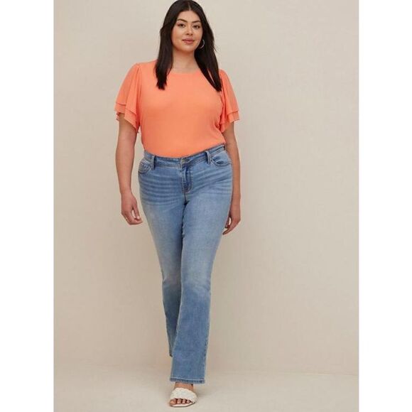 Stretch Mesh And Stretch Challis Crew Neck Double Flutter Sleeve Top (Sz 1) - Picture 5 of 6